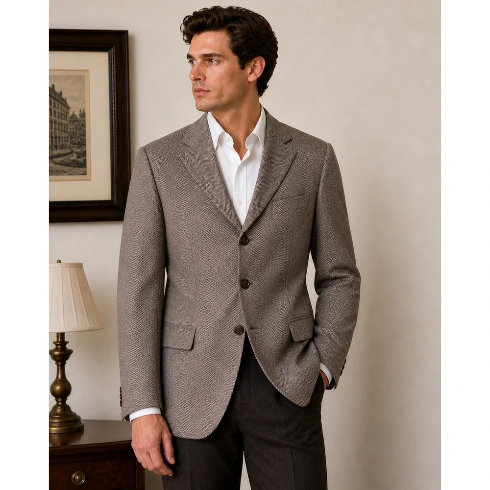 Banana Republic 38S Brown Herringbone Cotton Wool Blazer Sport Coat Notch‎ Lapel